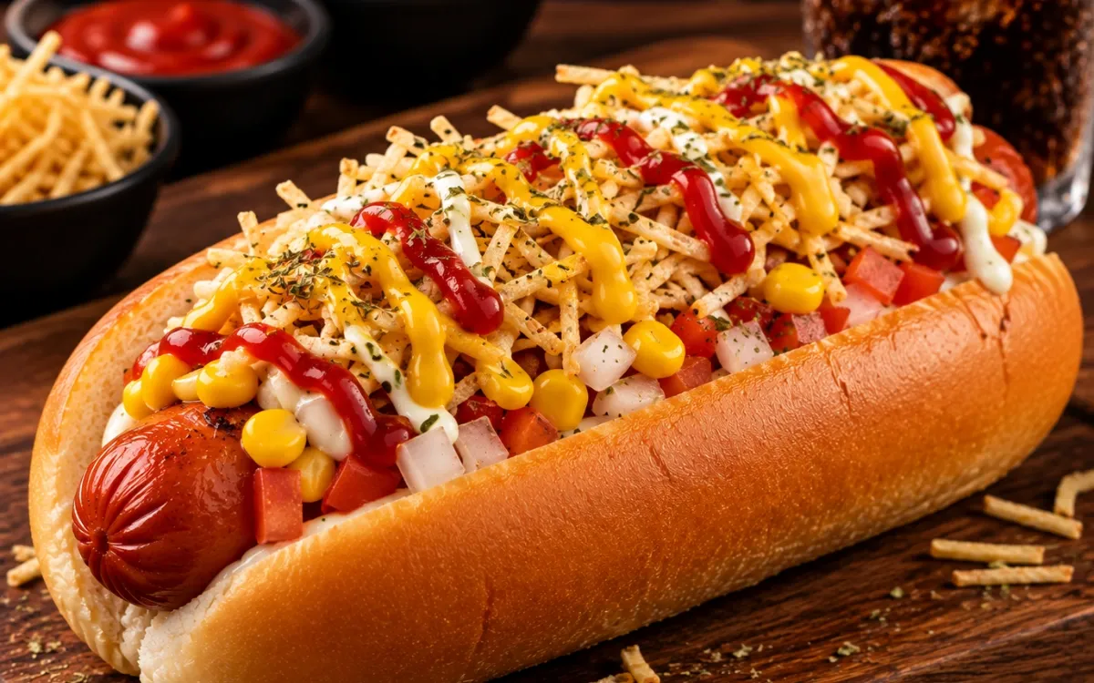 Hot Dog Completo com Milho e Batata Palha